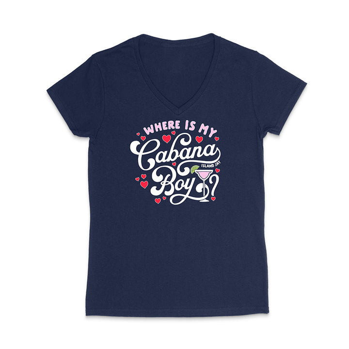 Navy blue t-shirt with white text and red hearts on a white background