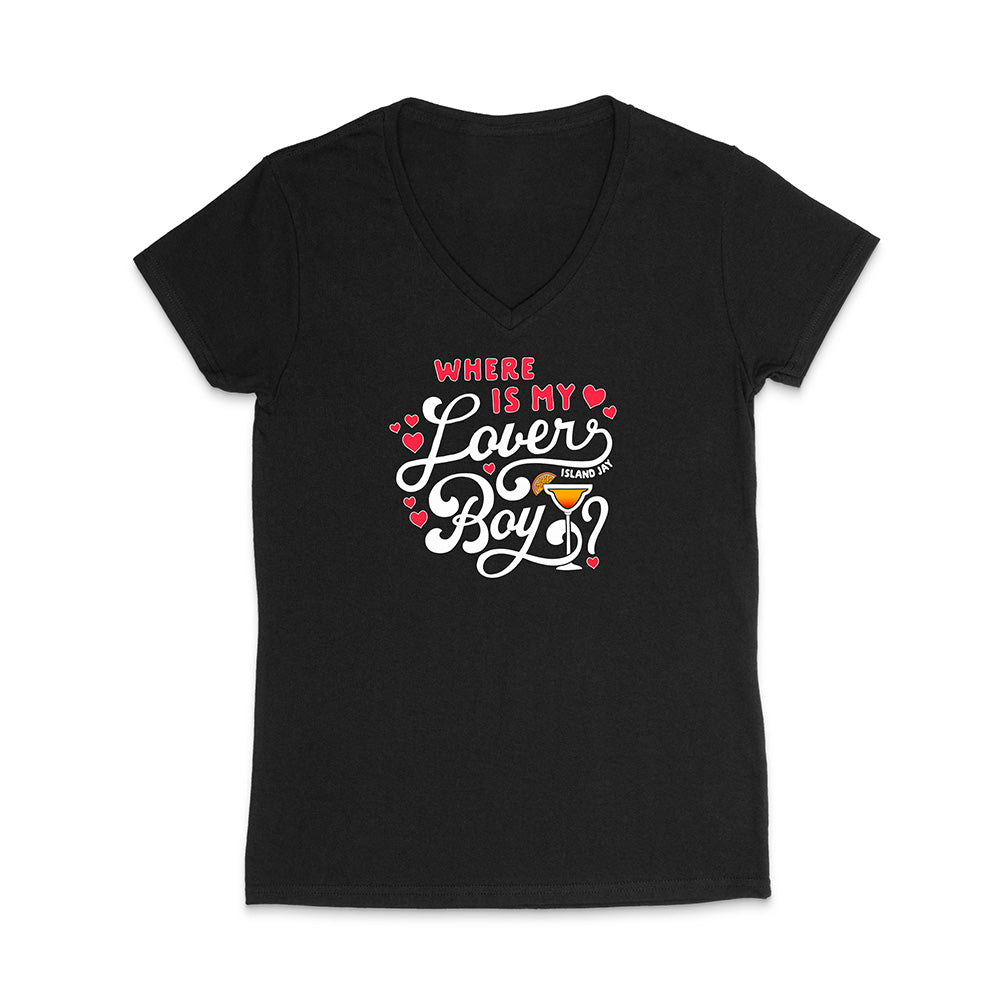 Black t-shirt with colorful graphic and text on a white background