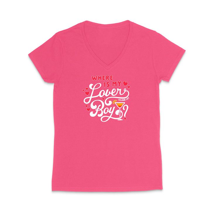 Pink t-shirt with a graphic design on a white background