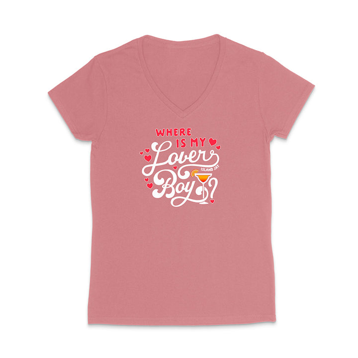 Pink t-shirt with a graphic design and text on a white background