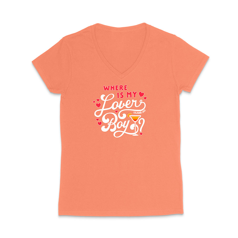 Coral t-shirt with a graphic design on a white background