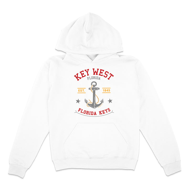 White hoodie with Key West, Florida Keys design on a white background