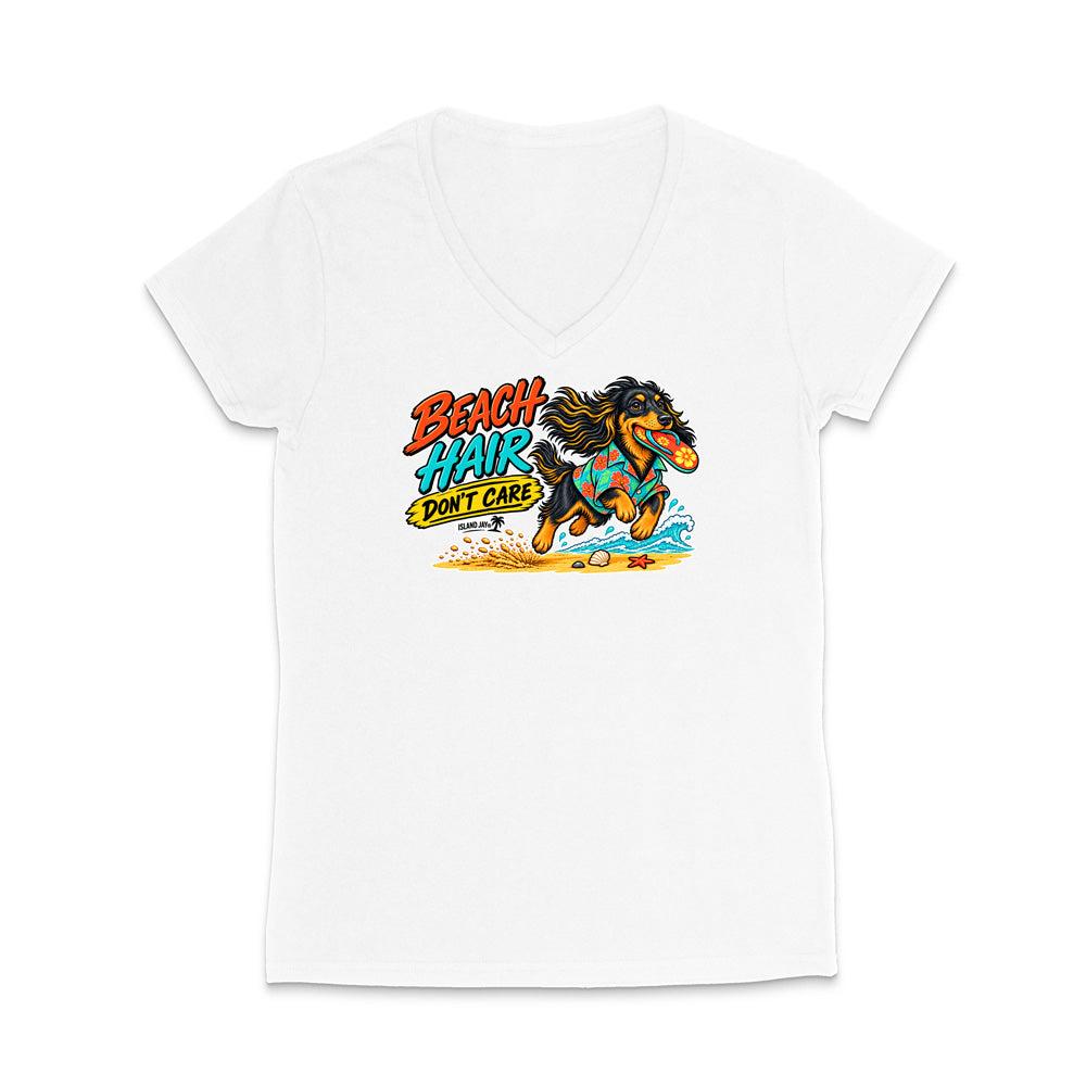 Beach Hair Don't Care Dog WOMEN'S V-Neck T-Shirt