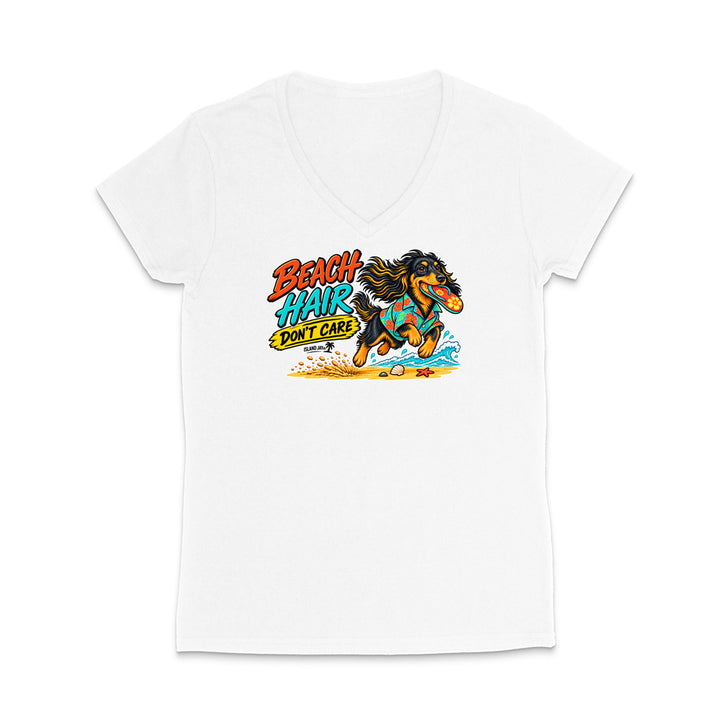 Beach Hair Don't Care Dog WOMEN'S V-Neck T-Shirt