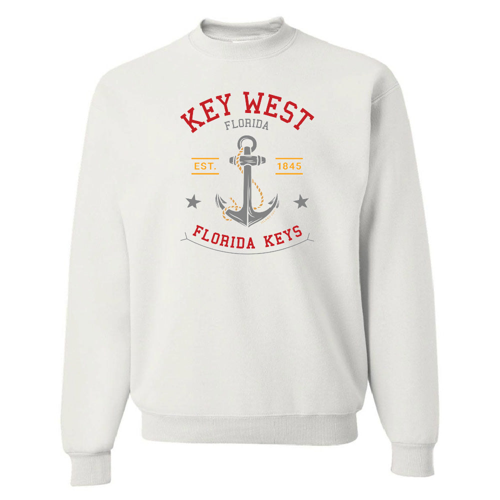 White sweatshirt with 'Key West, Florida' and anchor design on a white background