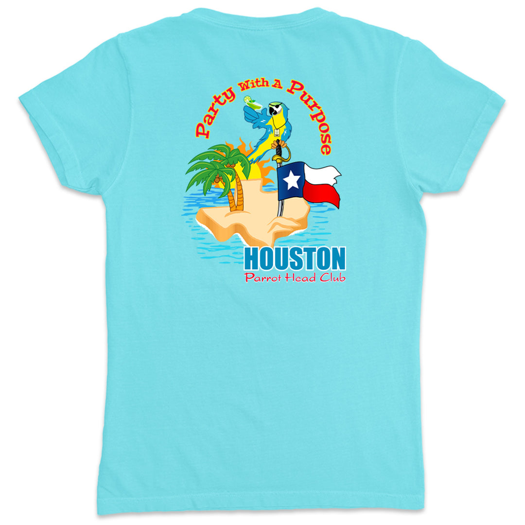 Women's Houston Parrot Head Club V-Neck T-Shirt Aqua Blue