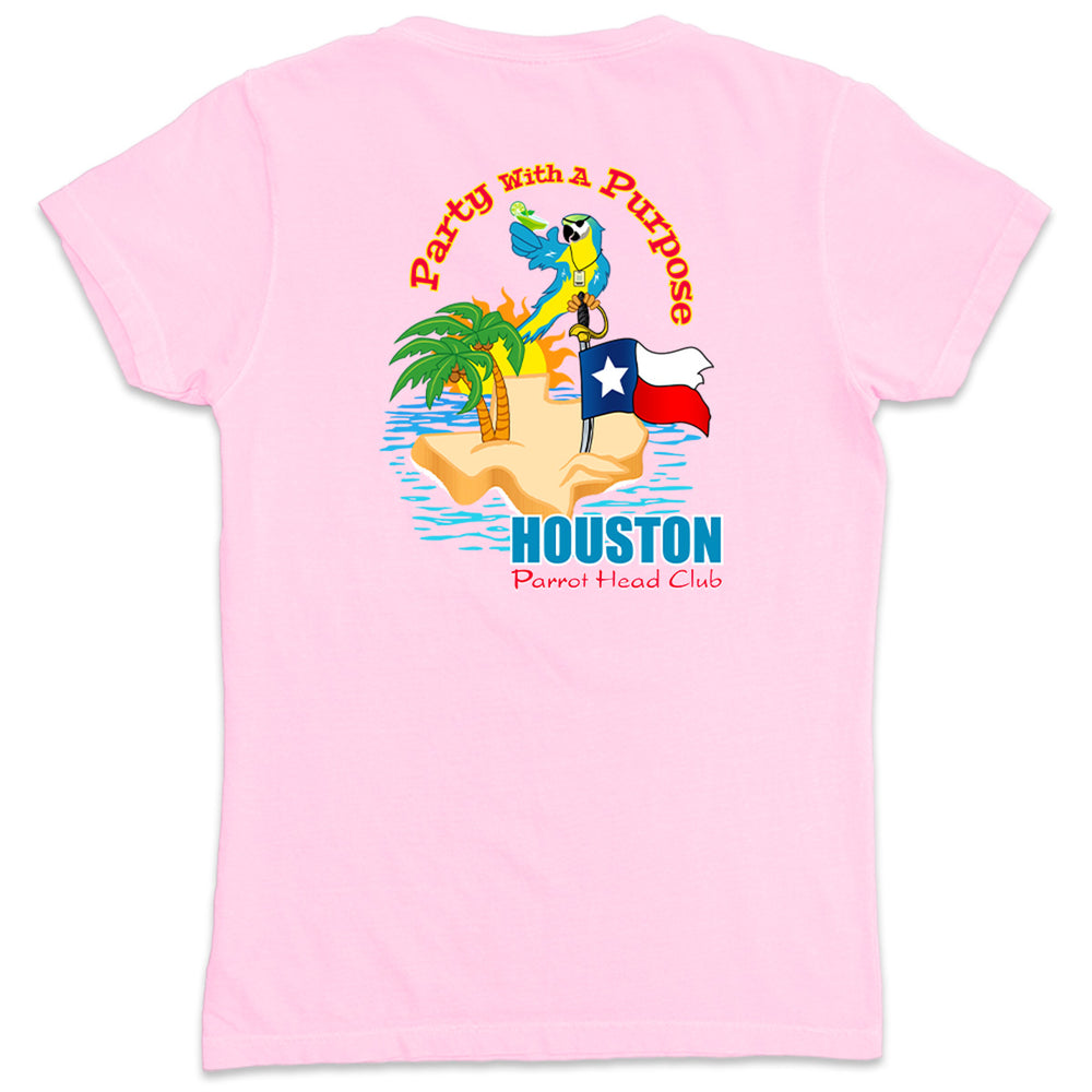 Women's Houston Parrot Head Club V-Neck T-Shirt Light Pink