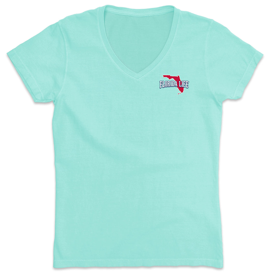 Women's Key West Florida State Flag V-Neck T-Shirt \Florida Life Logo