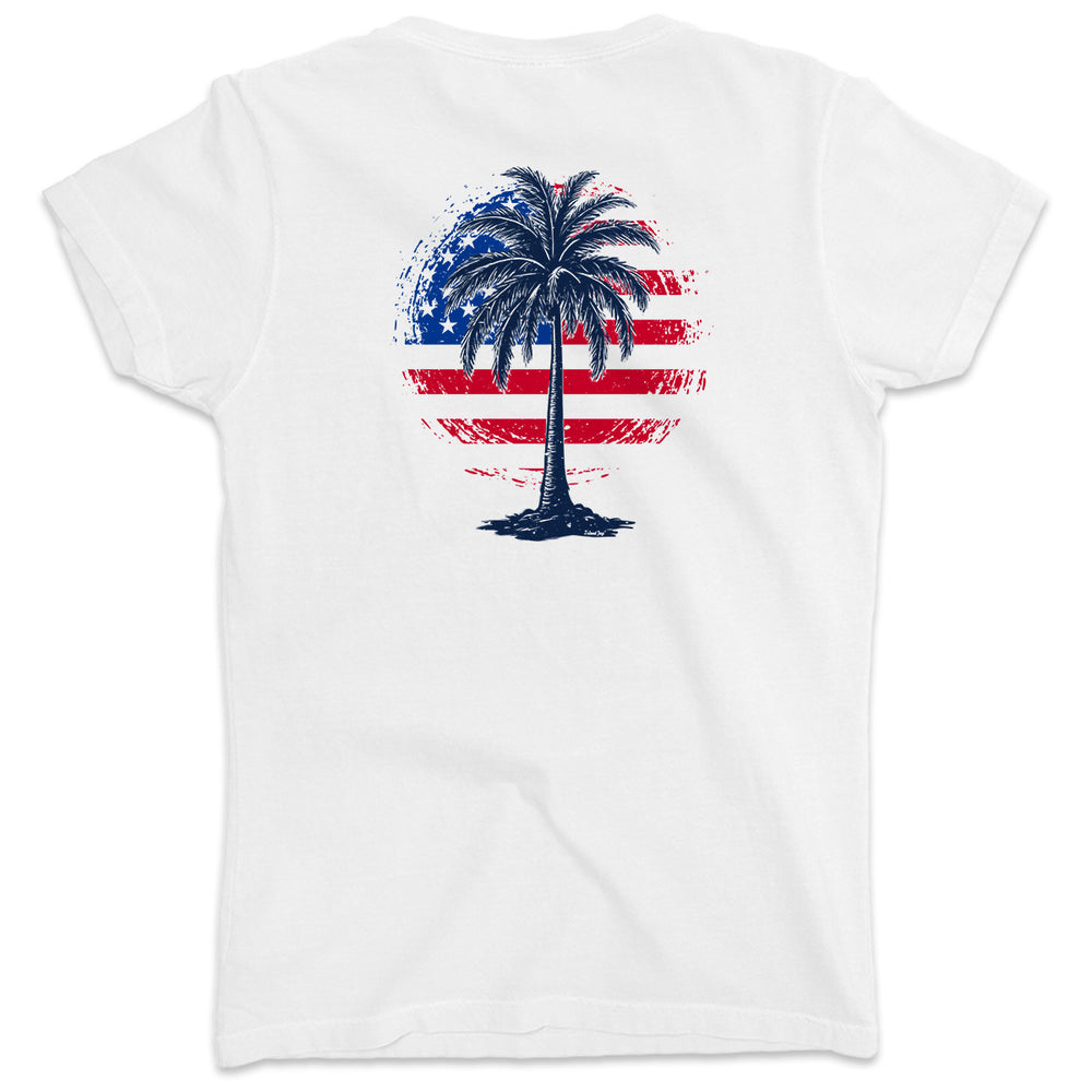 Women's Freedom Shores Palm Tree V-Neck T-Shirt White