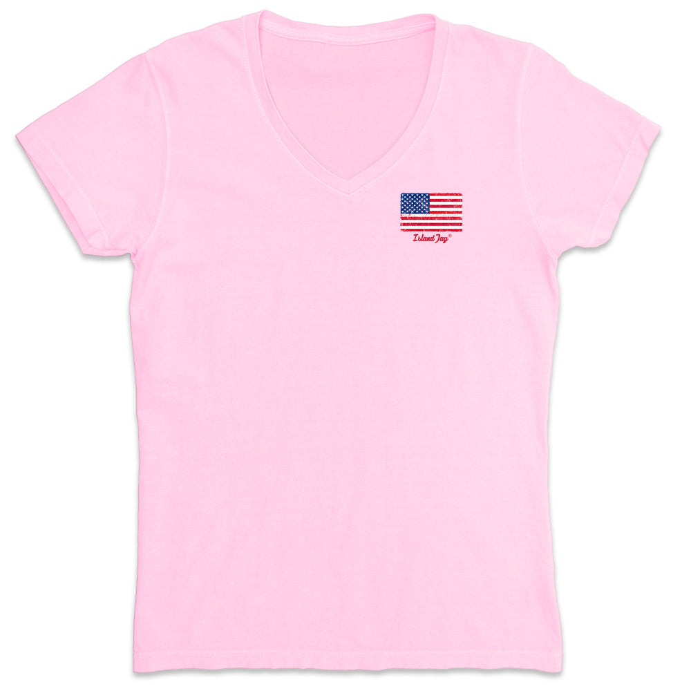Women's Tropical Americana V-Neck T-Shirt Light Pink Front