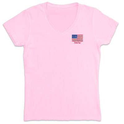 Women's Tropical Americana V-Neck T-Shirt Light Pink Front