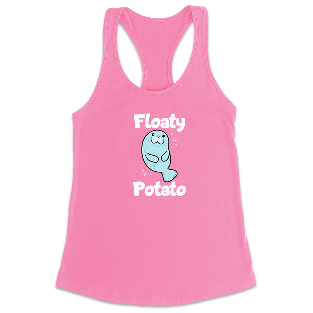 Women's Floaty Potato Manatee Racerback Tank Top Pink