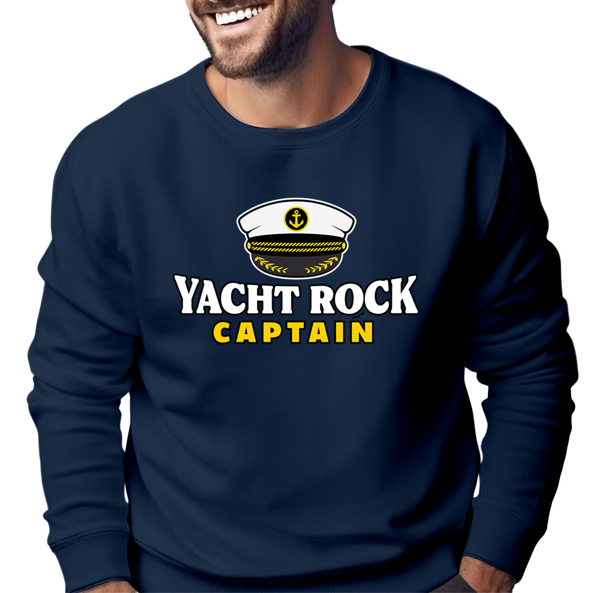 Yach Rock Captain warn sweatshirt Model Wearing Navy Sweatshirt
