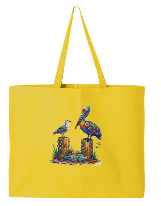 Coral Seabirds Mosaic Beach Tote Bag