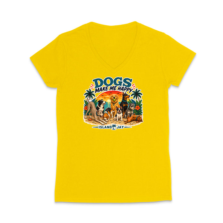 Dogs Make Me Happy WOMEN'S V-Neck T-Shirt