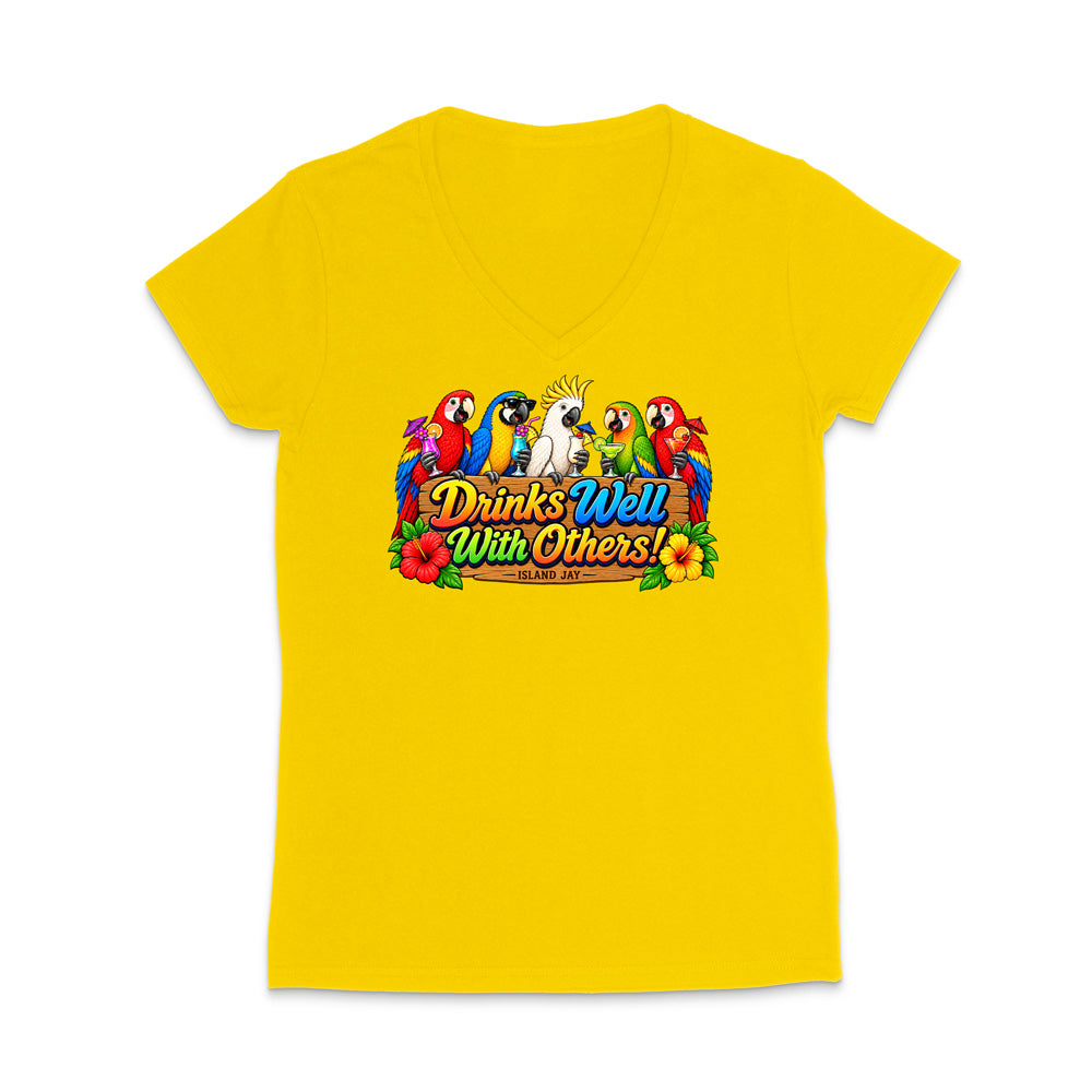 Drinks Well With Others Parrots Women’s V-Neck T-Shirt