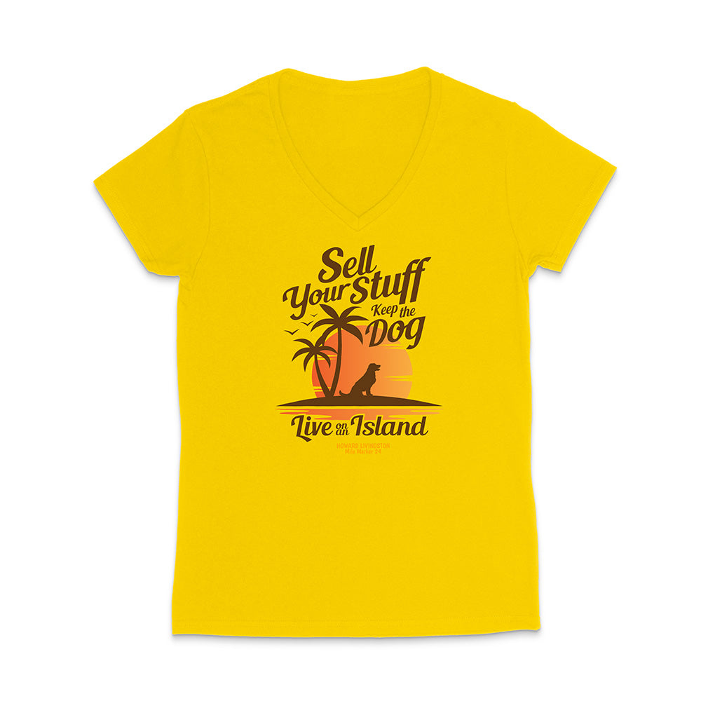 Yellow t-shirt with a graphic and text on a white background