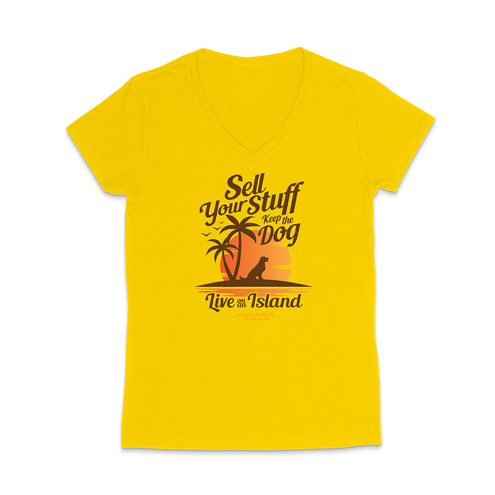 Yellow t-shirt with a graphic and text on a white background