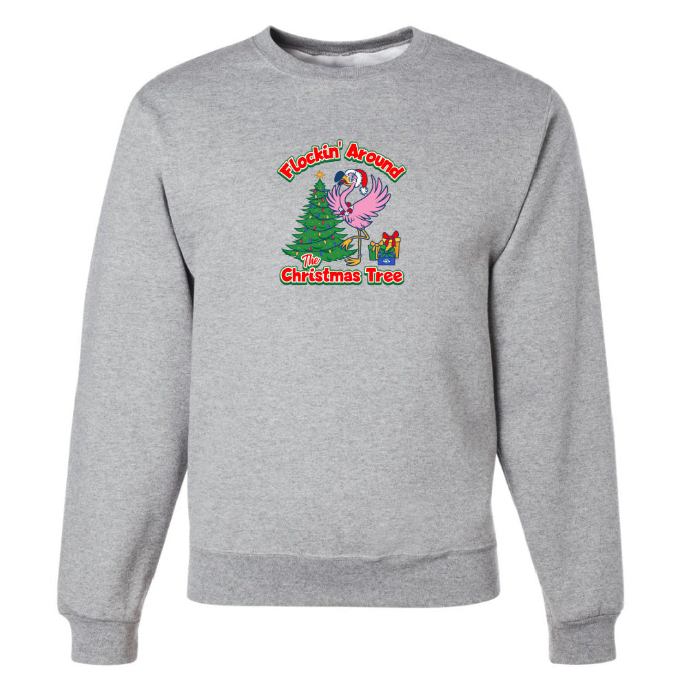 Gray sweatshirt with Christmas-themed graphic on a white background