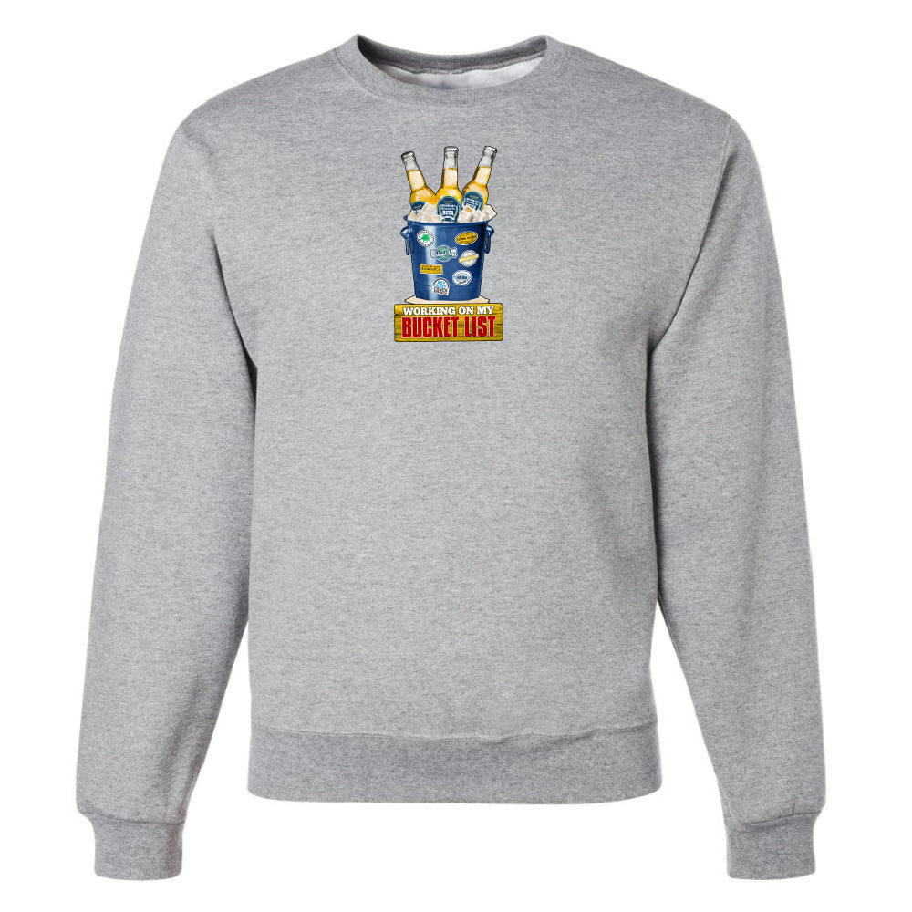 Gray sweatshirt with a colorful graphic on a white background