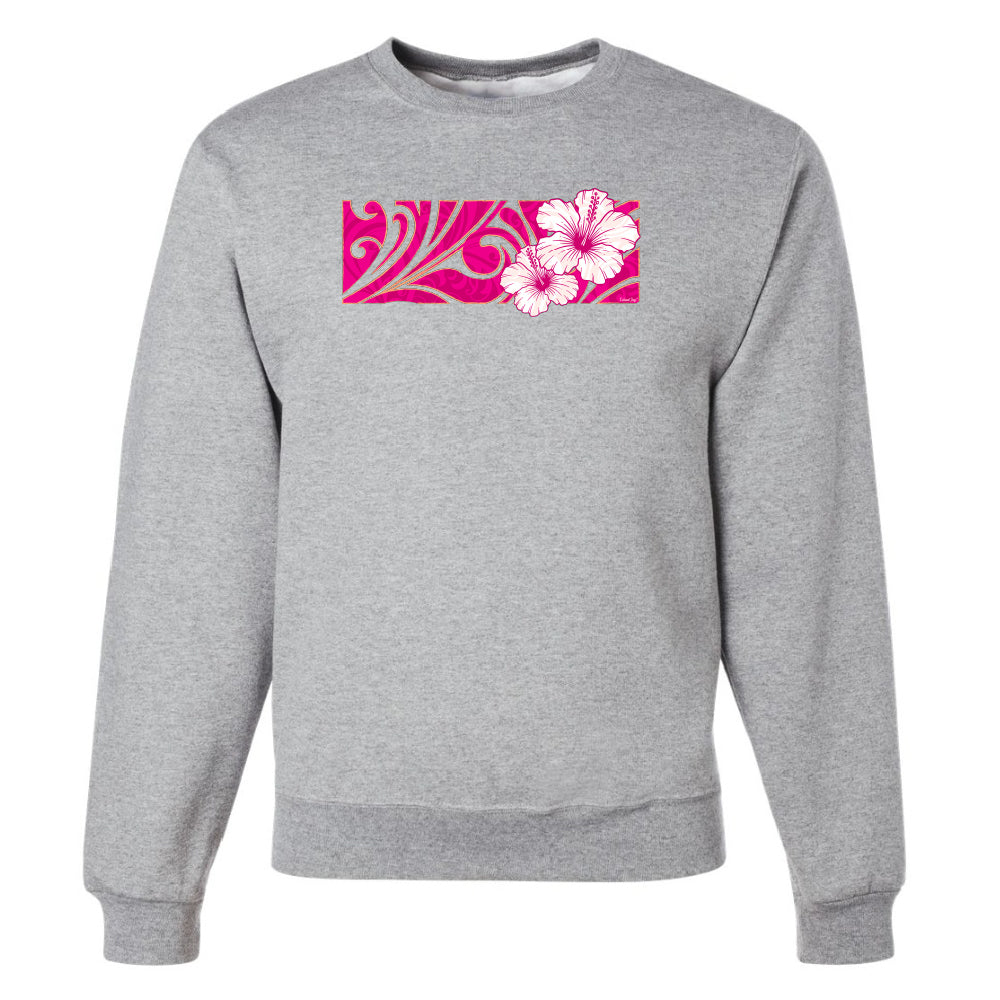 Gray sweatshirt with pink floral design on a white background