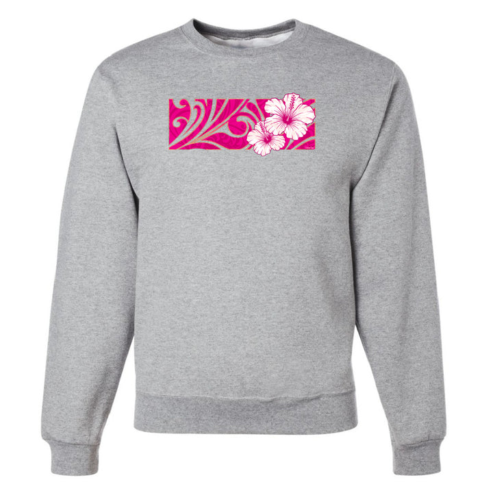 Gray sweatshirt with pink floral design on a white background