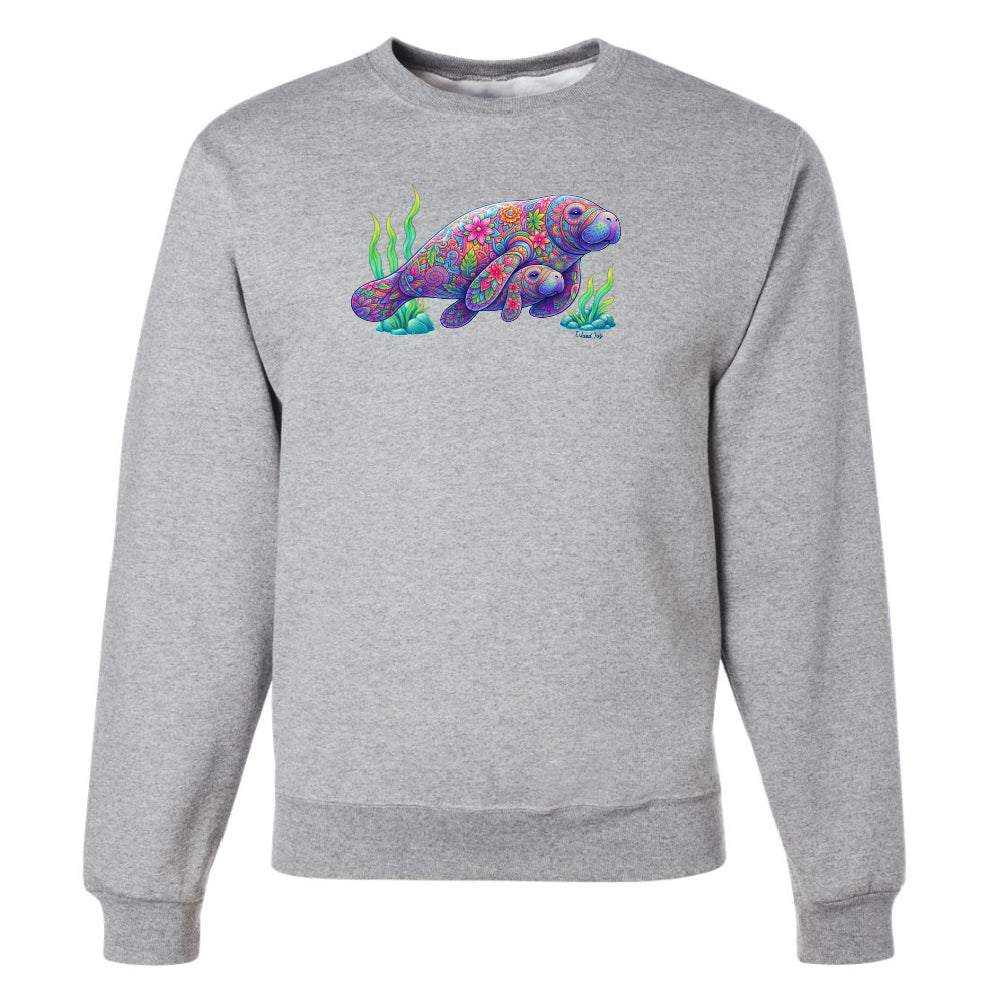 Gray sweatshirt with a colorful turtle design on a white background