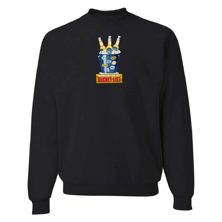 Black sweatshirt with a colorful graphic design on a white background