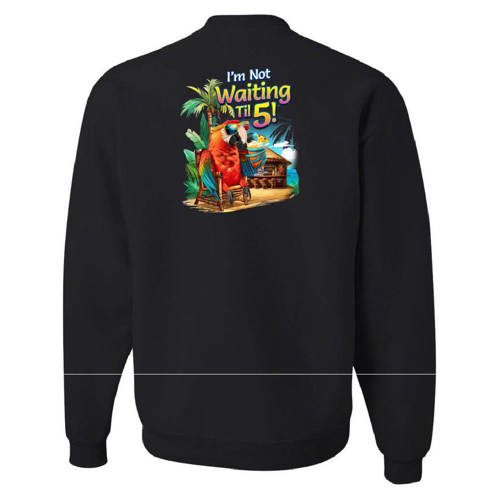 Black sweatshirt with a colorful graphic and text on the back against a white background