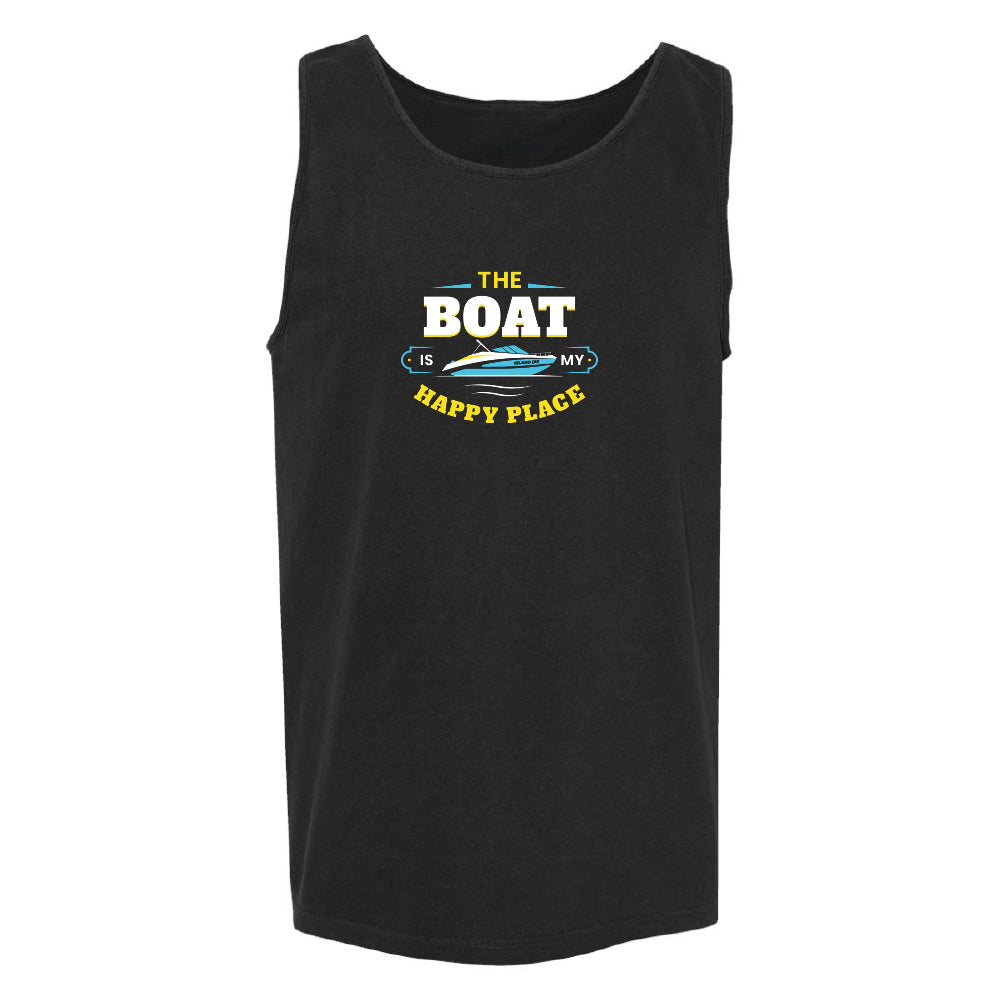Black tank top with a graphic and text on a white background