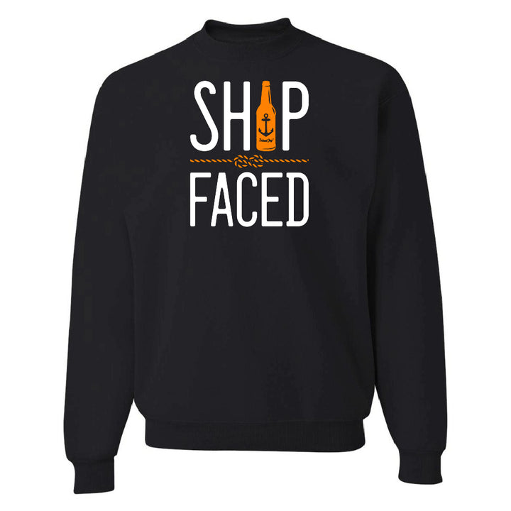 Black sweatshirt with 'SHIP FACED' text and graphic on a white background