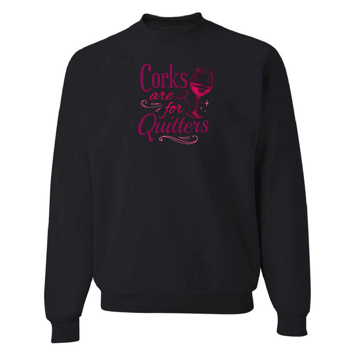Black sweatshirt with pink text and wine glass graphic on a white background
