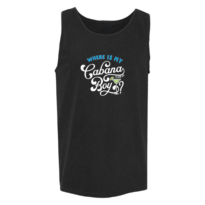 Black tank top with text design on a white background