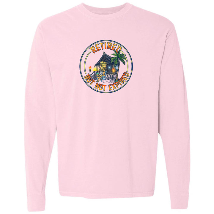 Pink sweatshirt with a colorful graphic and text on a white background