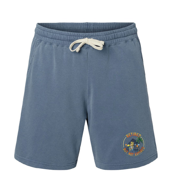 Blue shorts with a logo on a white background