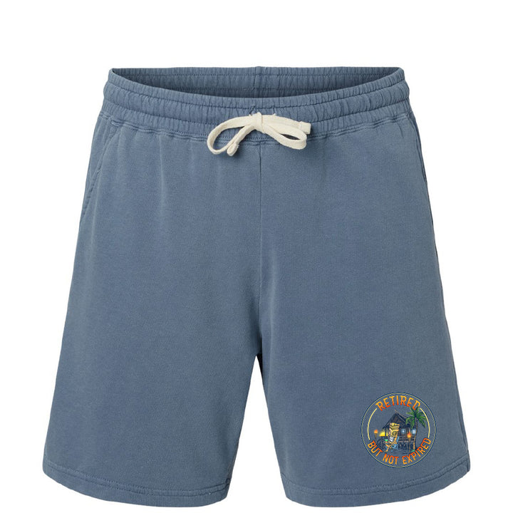 Blue shorts with a logo on a white background
