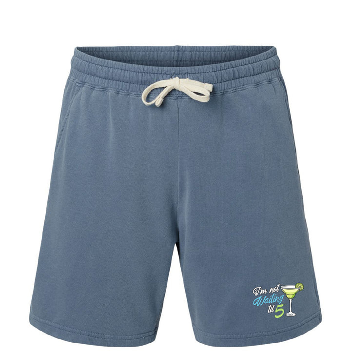 Blue shorts with a white drawstring on a white background