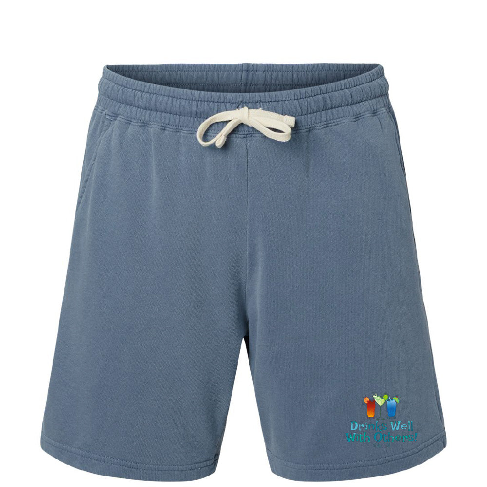 Blue shorts with a logo on a white background