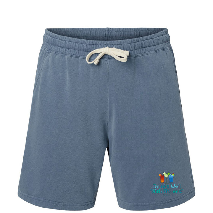Blue shorts with a logo on a white background