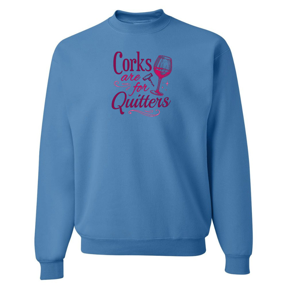 Blue sweatshirt with pink text and wine glass graphic on a white background