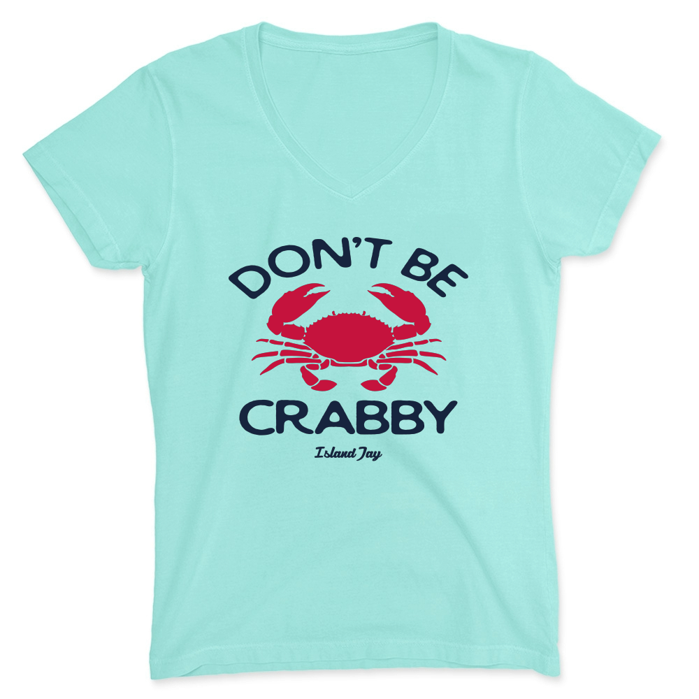 Light Green colored t-shirt with a Don't Be Crabby Logo on the front.  The text "Don't be Crabby" with a large red crab in the middle.