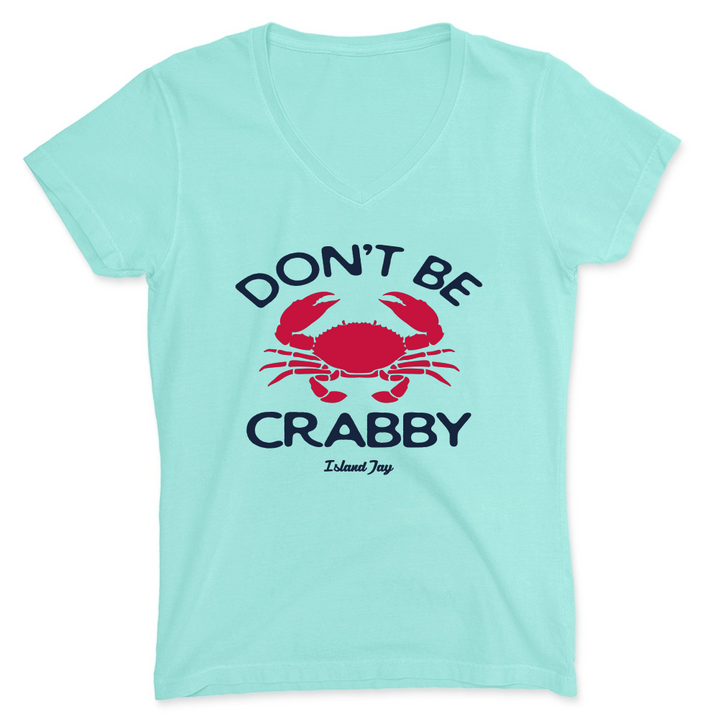 Light Green colored t-shirt with a Don't Be Crabby Logo on the front.  The text "Don't be Crabby" with a large red crab in the middle.