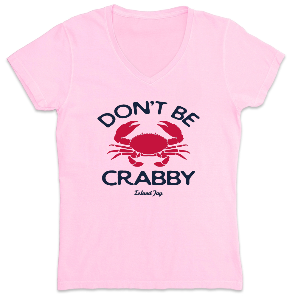Light Pink colored t-shirt with a Don't Be Crabby Logo on the front.  The text "Don't be Crabby" with a large red crab in the middle.