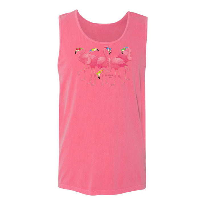 Pink tank top with flamingo design on a white background