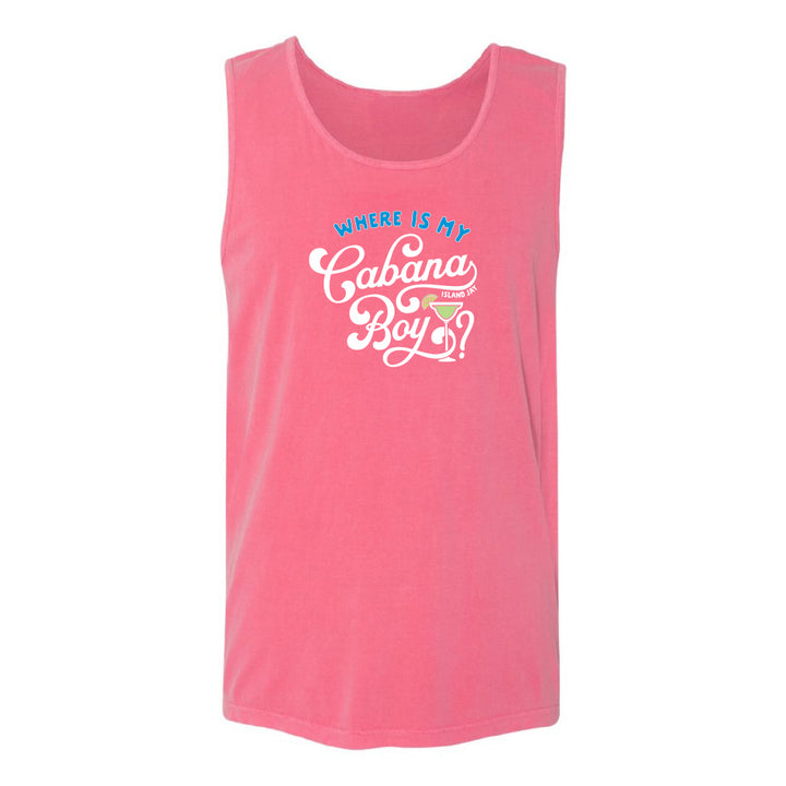 Pink tank top with text design on a white background