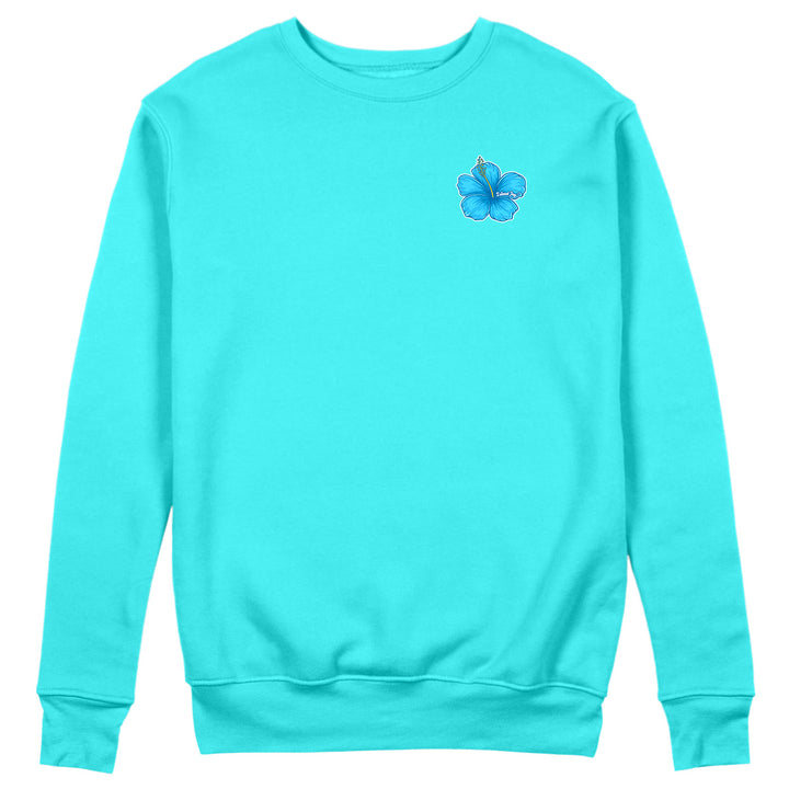 Island Jay Sweatshirt Front Scuba Blue Color with Hibiscus