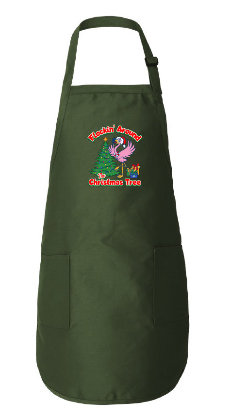 Green apron with a festive design on a white background