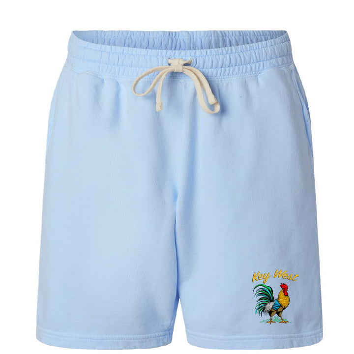 Light blue shorts with a rooster logo and 'Key West' text on a white background
