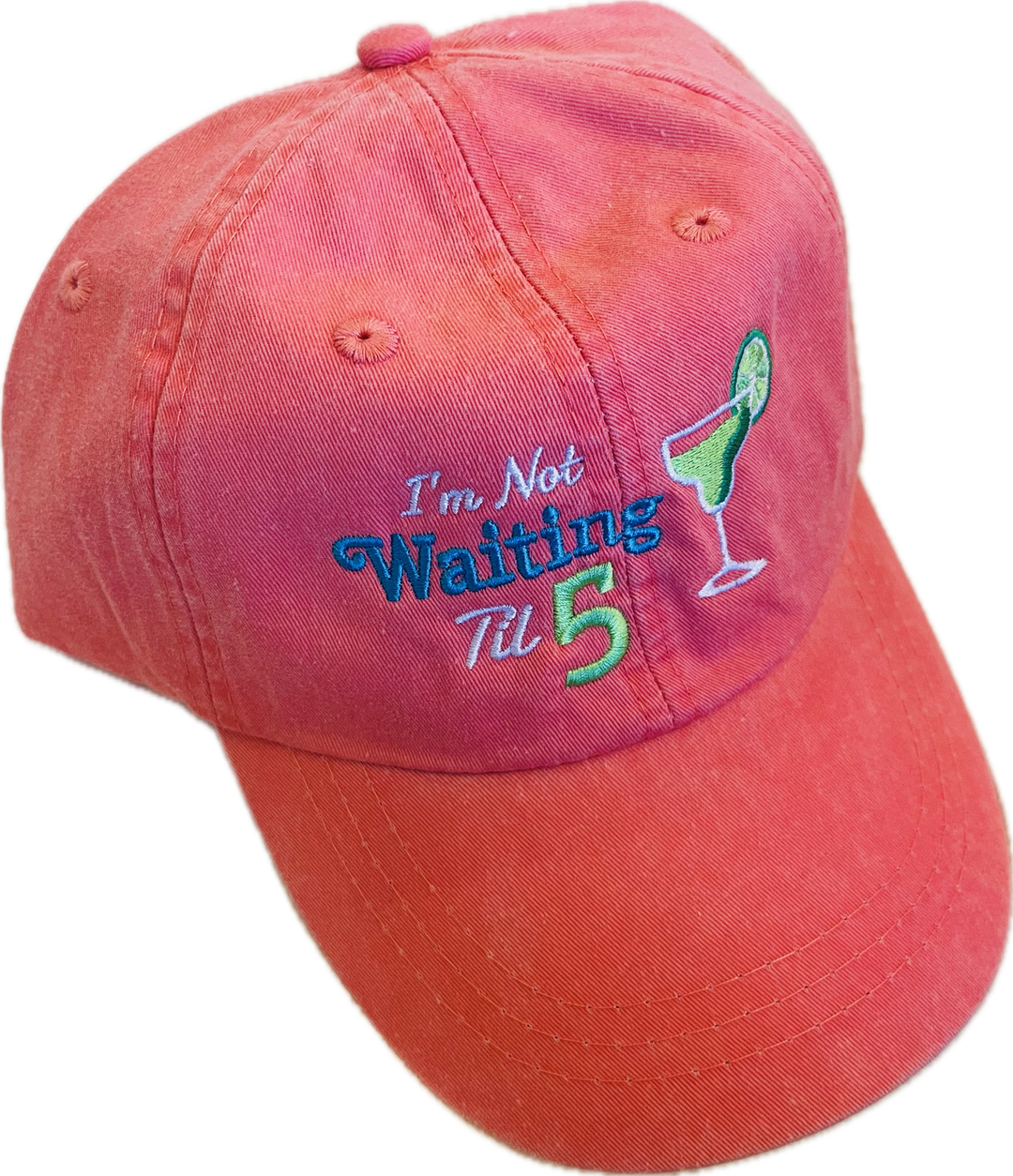 Baseball cap with "I'm not waiting til 5" logo