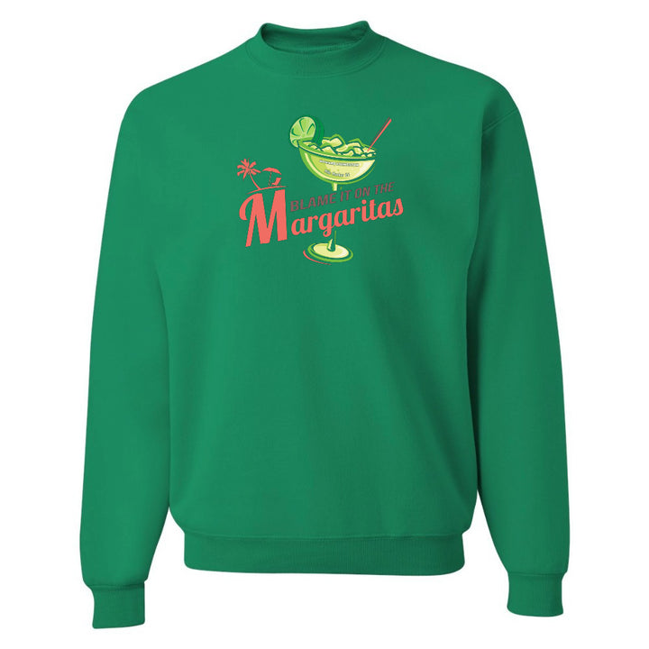 Green sweatshirt with a margarita graphic and text on a white background